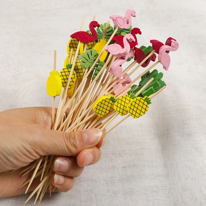 Brocheta de bambú con forma de flamenco, pato Cisne, Piña Pqt x 100 unds