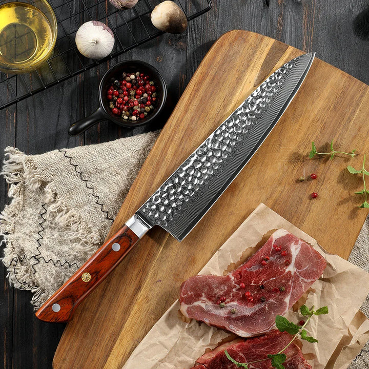 Cuchillo Chef #8 profesional, acero Damasco 67 capas.