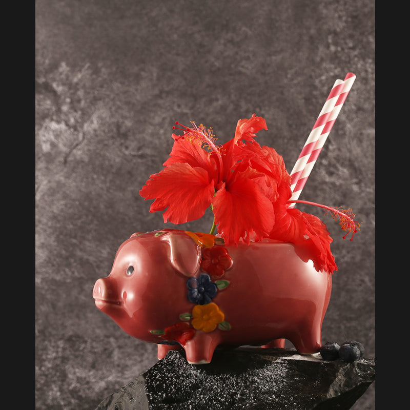 Tiki ceramica con forma de cerdo rojo 460ml.