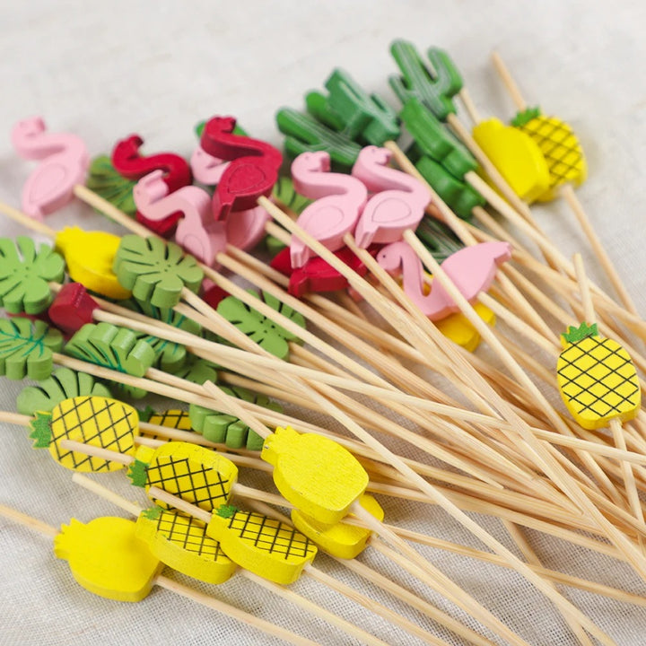 Brocheta de bambú con forma de flamenco, pato Cisne, Piña Pqt x 100 unds