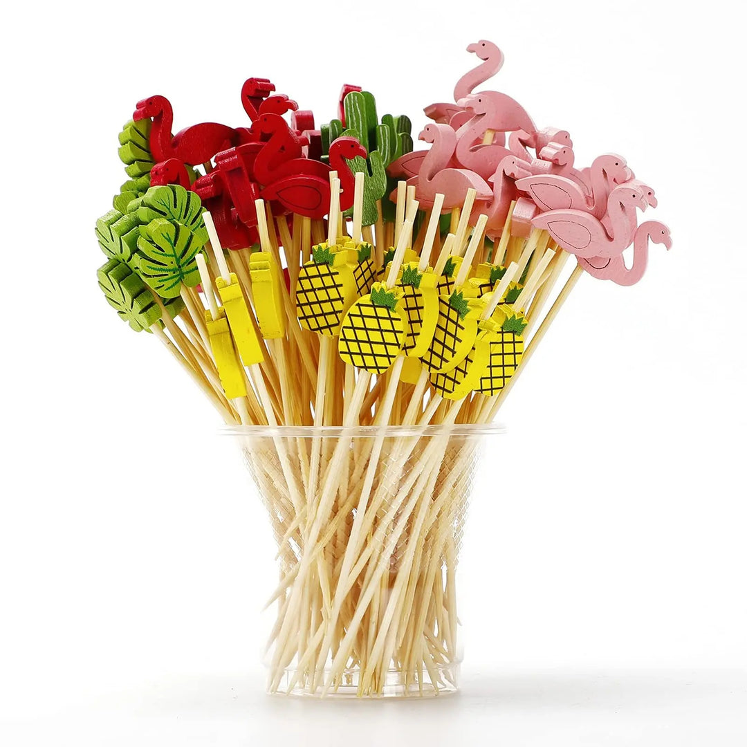 Brocheta de bambú con forma de flamenco, pato Cisne, Piña Pqt x 100 unds