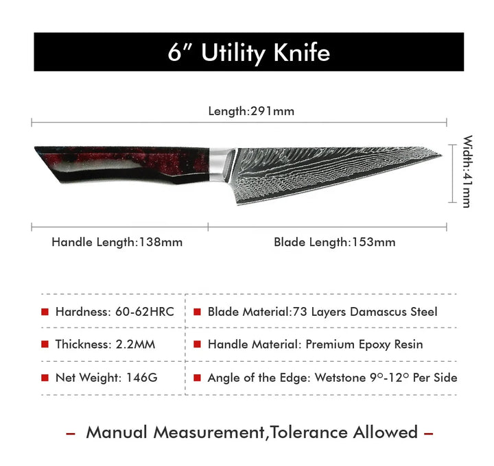 Cuchillo #6" Utility, Mango de resina de arena movediza