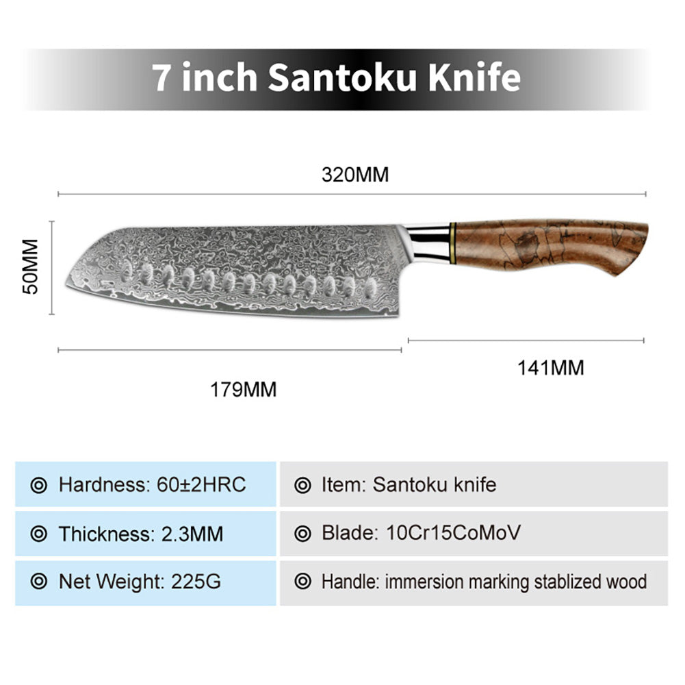 Cuchillo Santoku 8, acero damasco de 67 capas