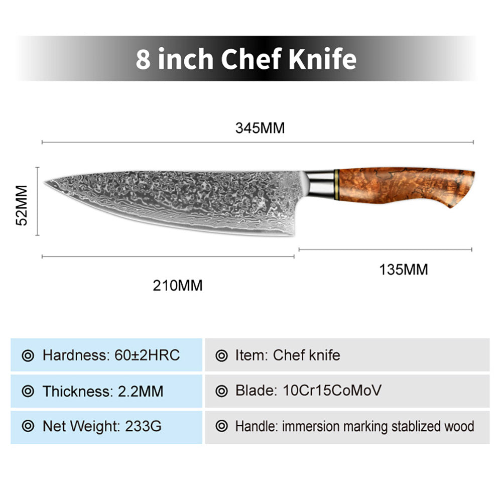 Cuchillo de chef 8", acero damasco de 67 capas