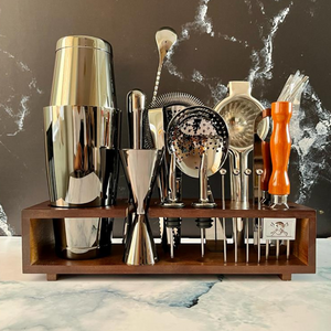 Kit Profesional Bartender, 20pzs acero Premium color negro.