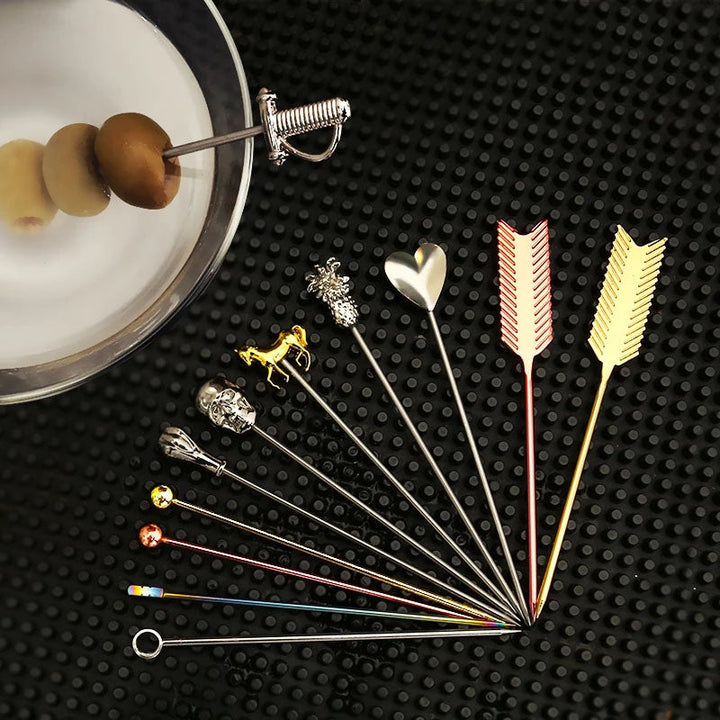 Palillos Craneo de acero inoxidable para cóctel, 5 piezas.