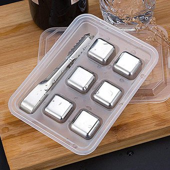6 Cubos De Hielo De Acero Inoxidable + Pinza