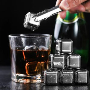 6 Cubos De Hielo De Acero Inoxidable + Pinza