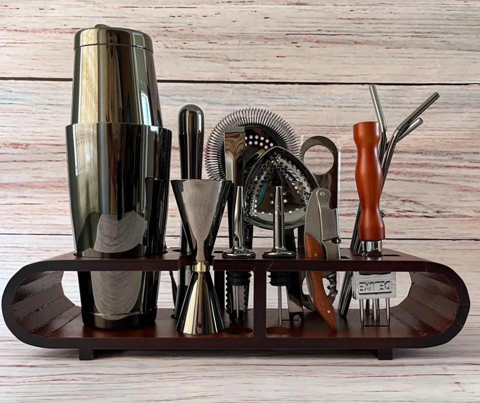 Kit Profesional Bartender, 20pzs acero Premium color negro.
