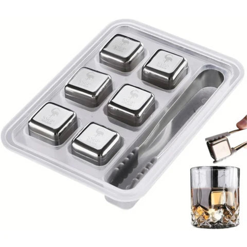 6 Cubos De Hielo De Acero Inoxidable + Pinza