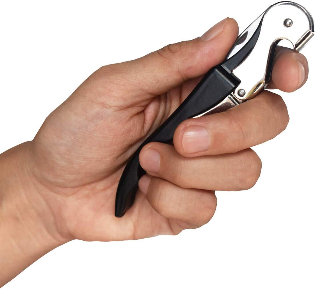 Sacacorchos de camarero cromado resistente con cortador de aluminio, abridor de botellas negro para vino y cerveza.