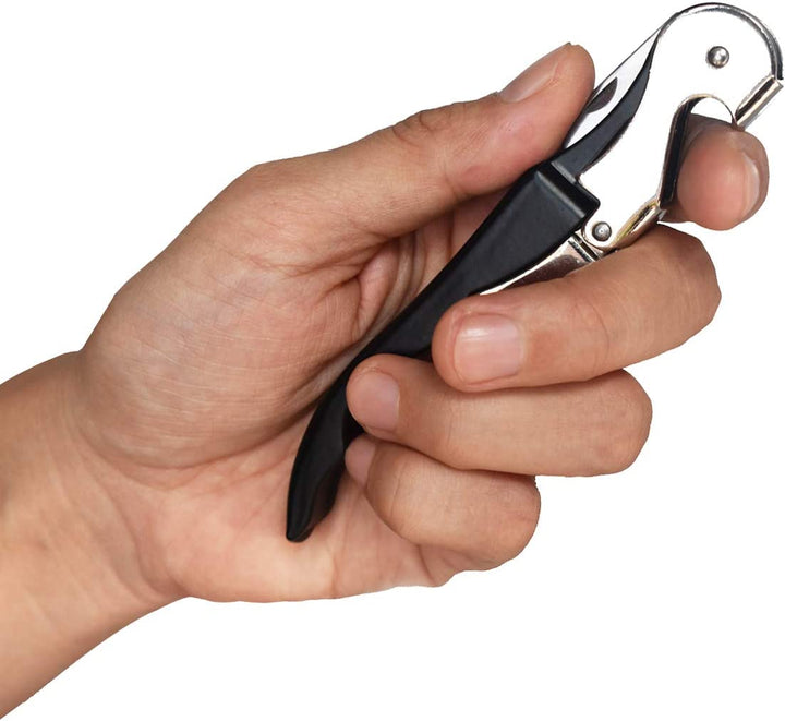 Sacacorchos de camarero cromado resistente con cortador de aluminio, abridor de botellas negro para vino y cerveza.