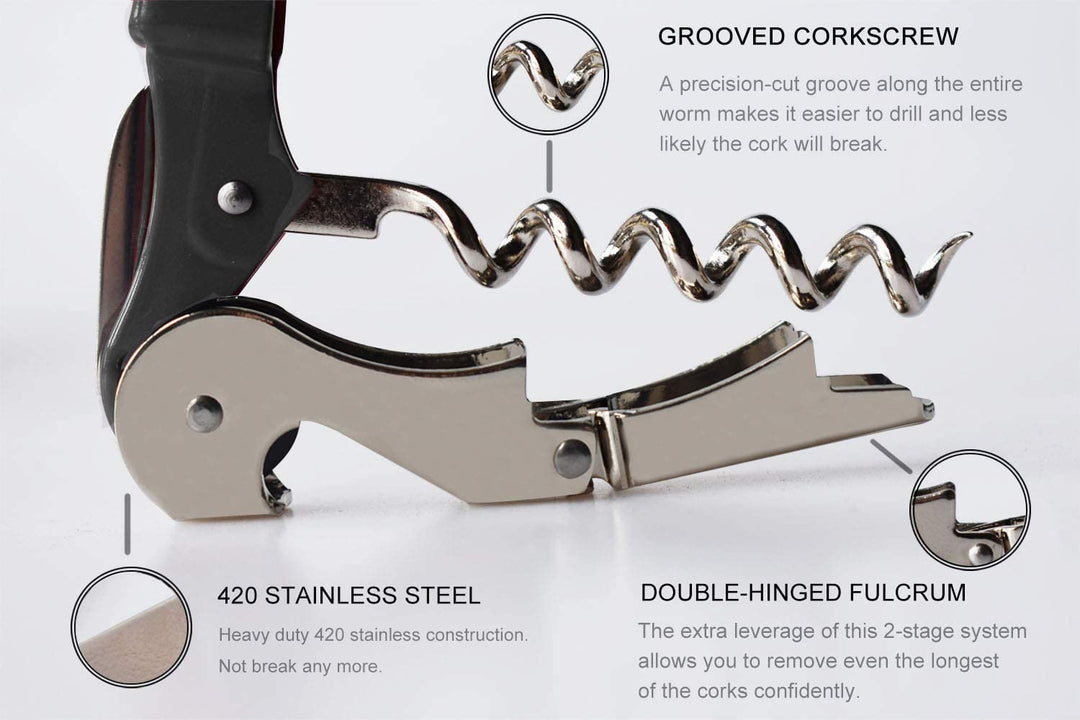 Sacacorchos de camarero cromado resistente con cortador de aluminio, abridor de botellas negro para vino y cerveza.