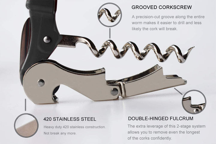 Sacacorchos de camarero cromado resistente con cortador de aluminio, abridor de botellas negro para vino y cerveza.