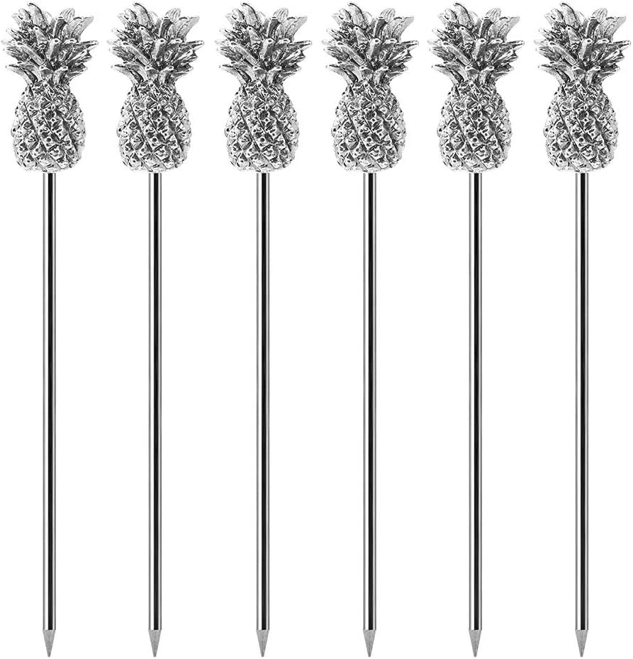 Juego de 5 púas de cóctel de piña de acero inoxidable para fruta, cóctel, fiesta, boda
