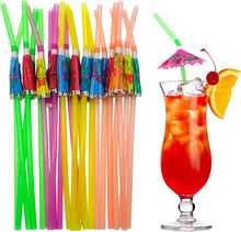 Cargar imagen en el visor de la galería, 50 Sorbetes de papel decorativo para bebidas, paraguas de 9.45 pulgadas, colores surtidos,ideales para fiestas en la playa, fiestas hawaianas, fiestas Luau, bares, proveedores de decoración