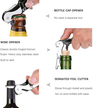 Cargar imagen en el visor de la galería, Sacacorchos de camarero cromado resistente con cortador de aluminio, abridor de botellas negro para vino y cerveza.