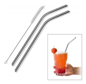 Sorbetes Acero Curvos Cañitas Reusable 6 Unid+ Cepillo Cañas