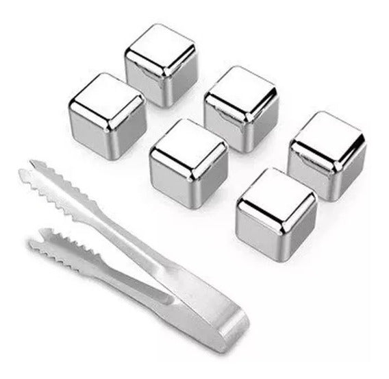 6 Cubos De Hielo De Acero Inoxidable + Pinza