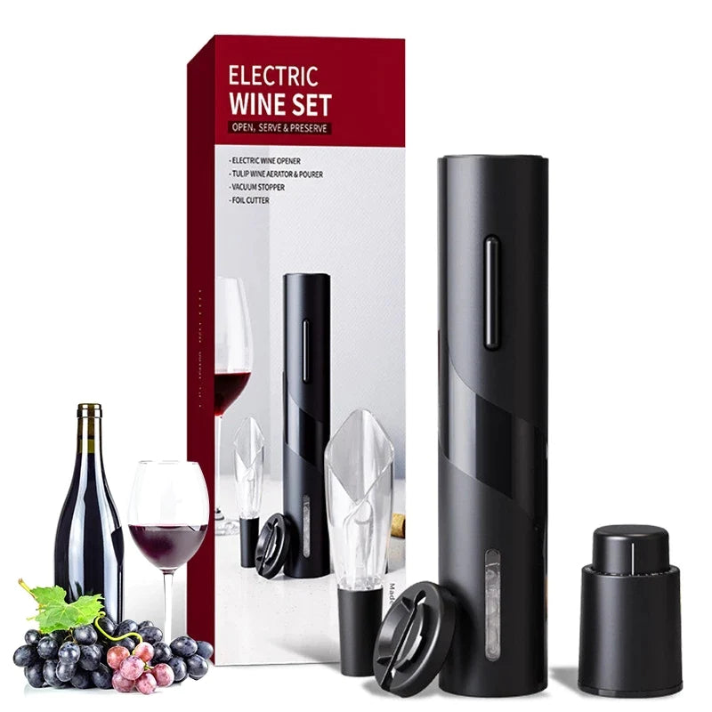 KIT DESCORCHADOR DE VINO ELÉCTRICO 4 EN 1.