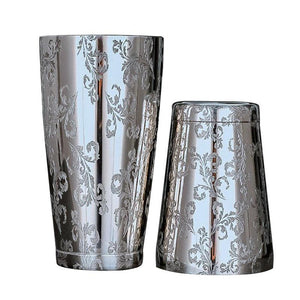 Coctelera Boston HIEDRA 28/18 con grabado creativo, acero inoxidable.