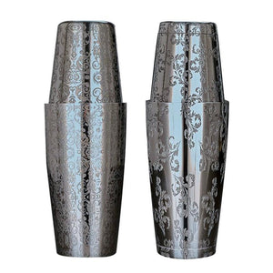 Coctelera Boston HIEDRA 28/18 con grabado creativo, acero inoxidable.