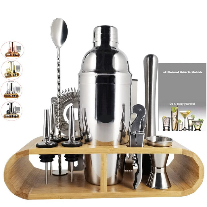 Kit bar de 12pzs, con estante de Madera 750 ml,