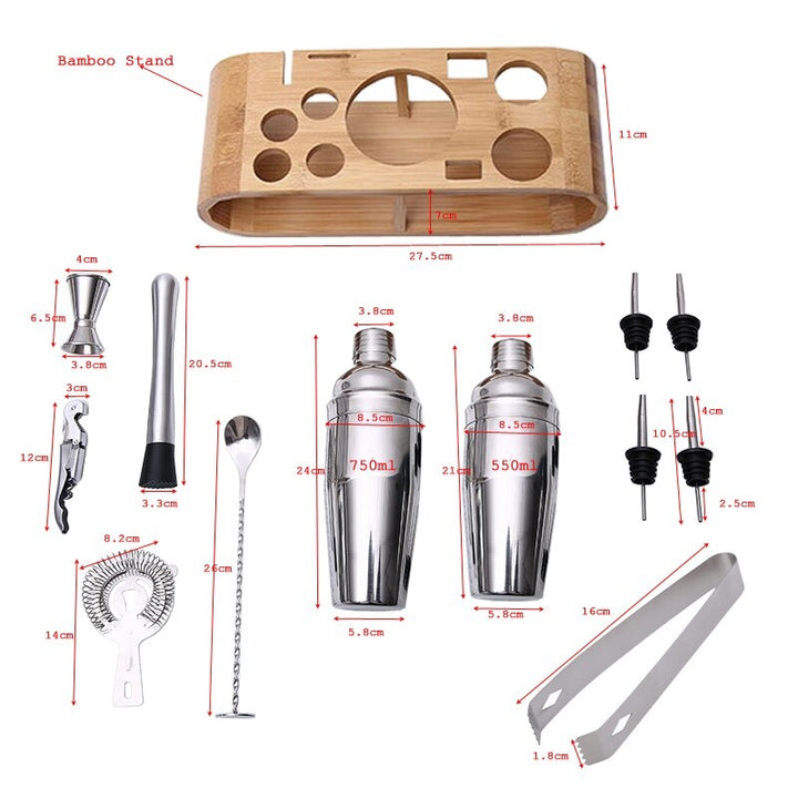 Kit bar de 12pzs, con estante de Madera 750 ml,
